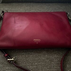Fossil Red Leather Crossbody Bag